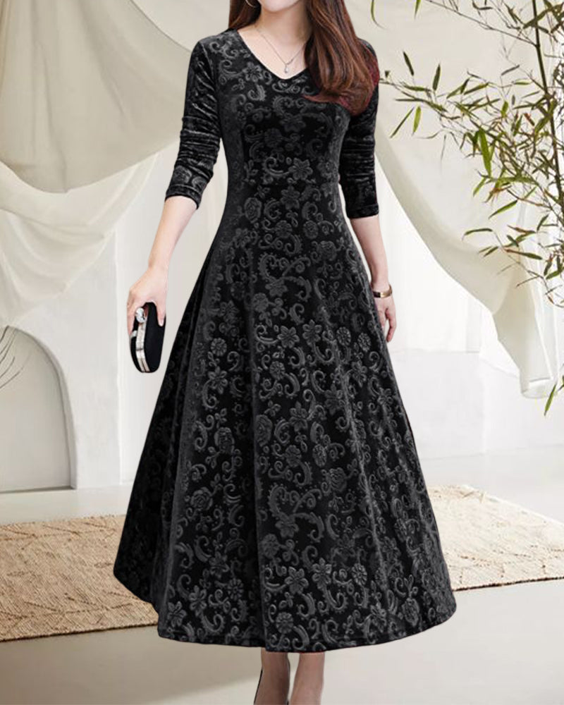 Drune | Klassisches Damenkleid mit Mittellangen Ärmeln und Allover-Design