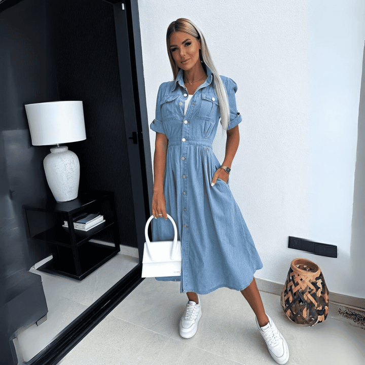 Drune | Stylische Denim Midi Kleid