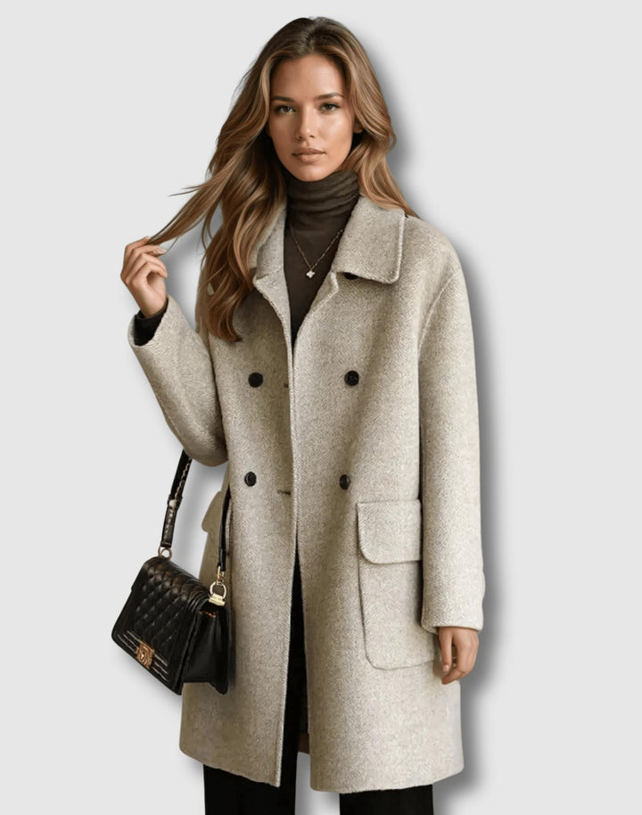Drune | Blend Kragenmantel - Boxy Mid-Length Outerwear mit aufgesetzten Taschen