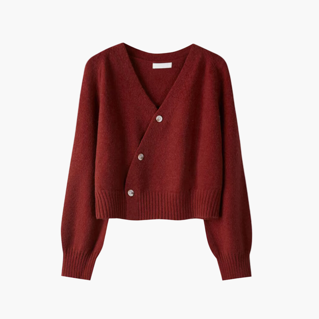 Drune | Strickjacke mit V-Ausschnitt und schräger Knopfleiste - Moderner Cardigan für Alltag und Büro