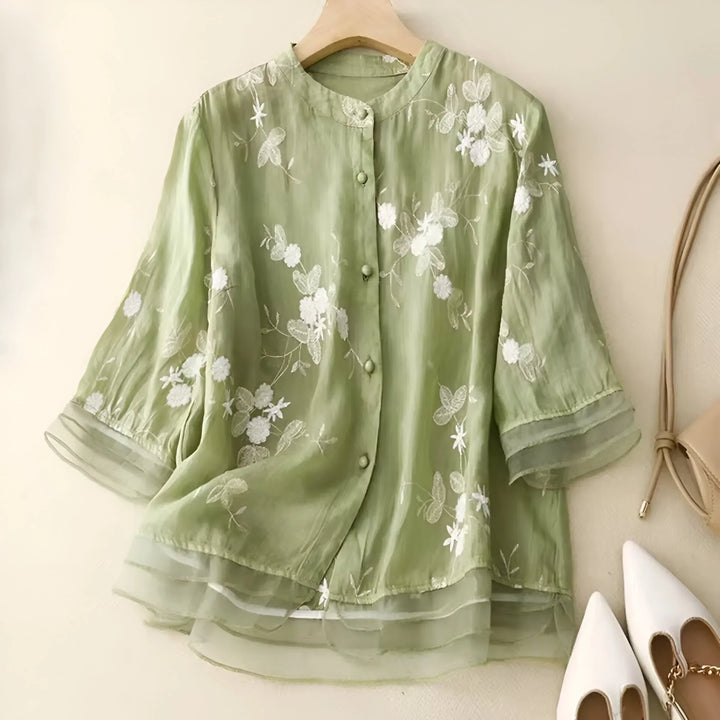 Drune | Bluse mit Stickerei Geschichteter Ärmel Leicht und Elegant