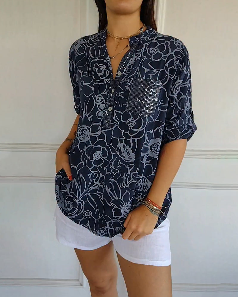 Drune | V-Ausschnitt Button Down Bedruckt