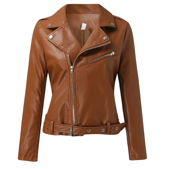 Drune | Jacke Damen Biker Modell mit Gürtel und Reißverschlussdetails