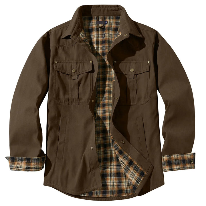 Drune | Plus Size Flanell Herrenjacke mit Karomuster und abnehmbarer Kapuze