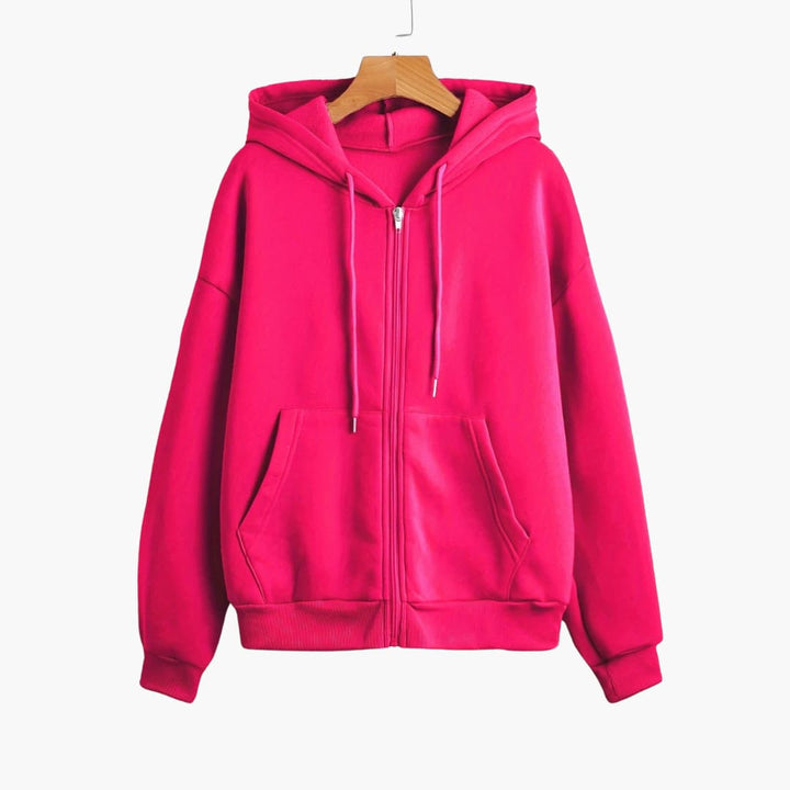 Drune | Einfarbiger Kapuzenpullover mit Reißverschluss für Damen