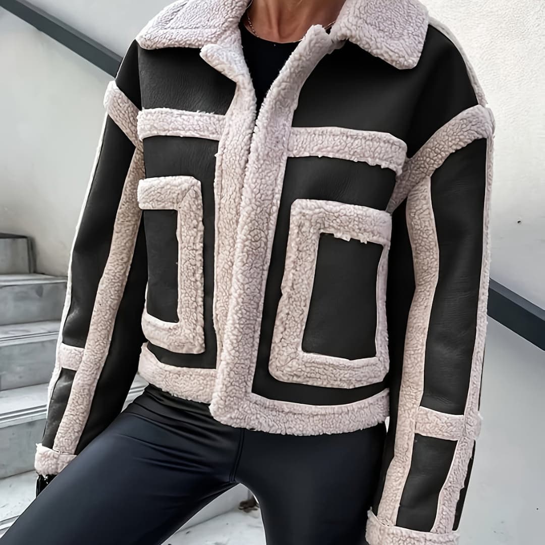 Drune | Damen Kurzjacke aus Kunstleder Eleganter Mantel mit umgeschlagenem Kragen