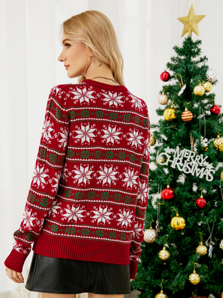 Drune | Weihnachts Freizeit Schneeflocken Bestickter Strickpullover