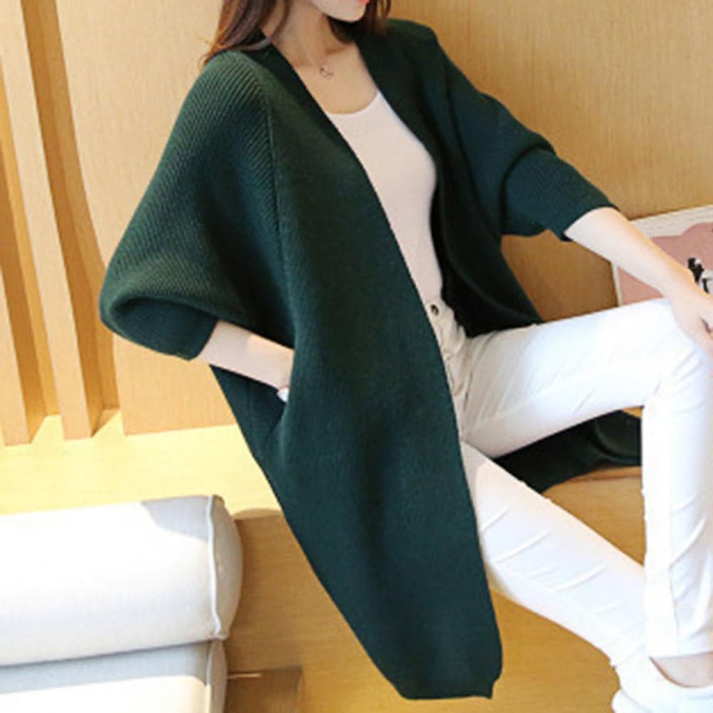 Drune | Lange Strickjacke Weiches Strickmaterial Offene Vorderseite Lockerer Schnitt Mit Taschen