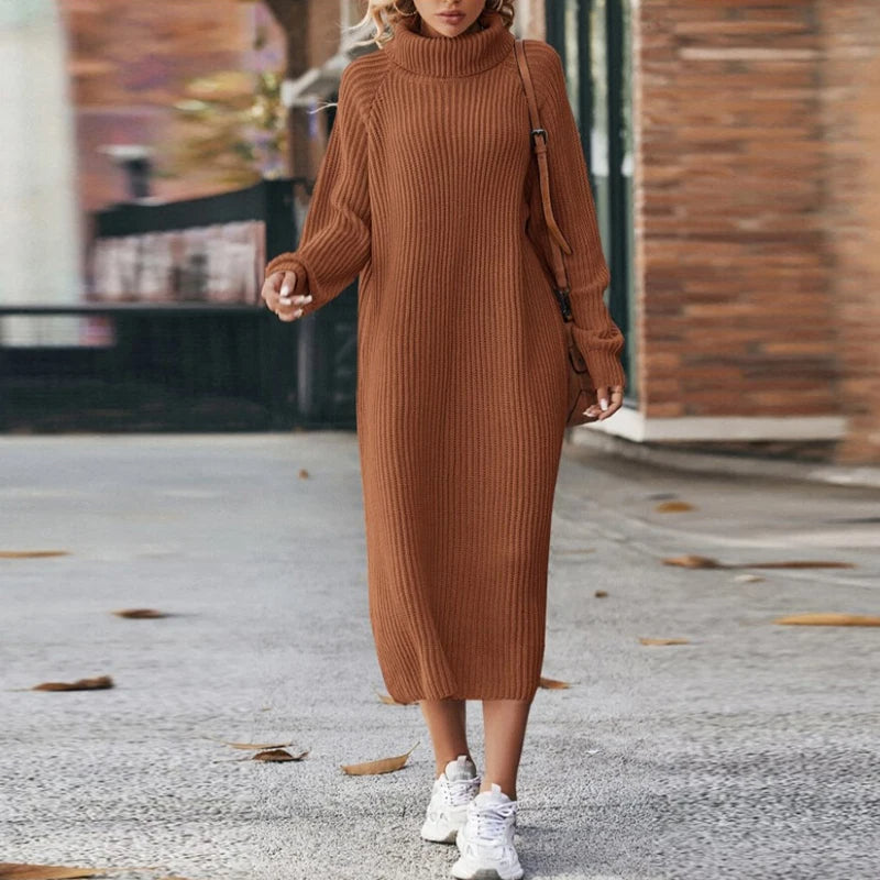 Drune | Bequeme Damen Maxi Pullover Kleid mit Kragen