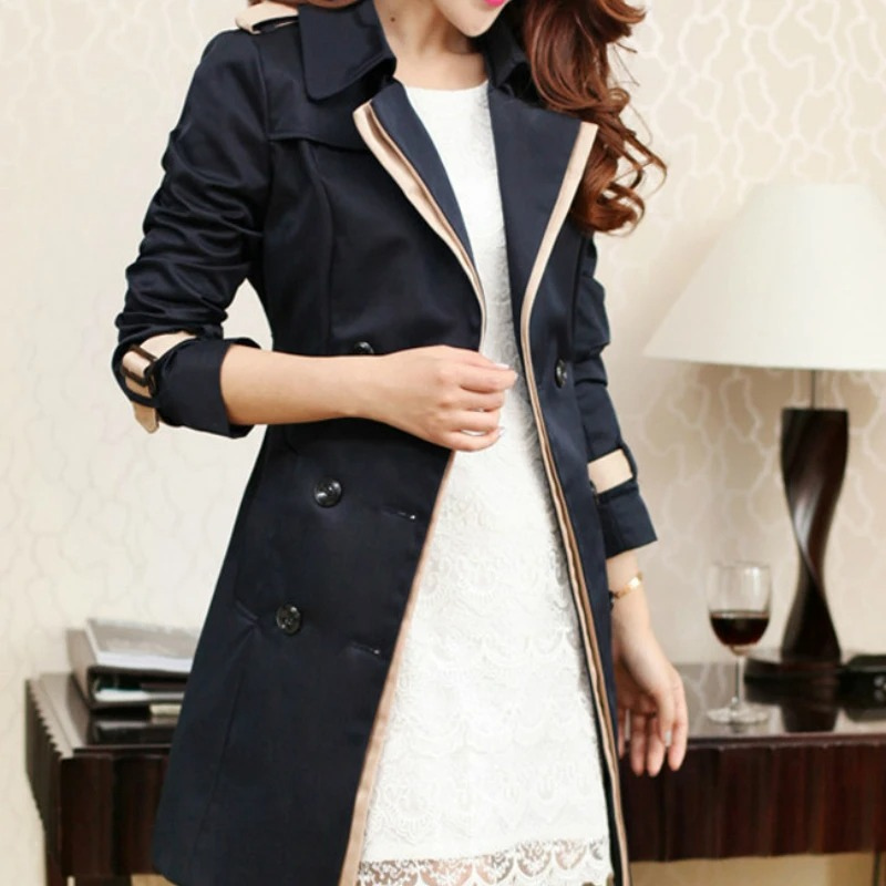Drune | Eleganter Trenchcoat Damen Doppelreiher, Tailliert, Mittellang