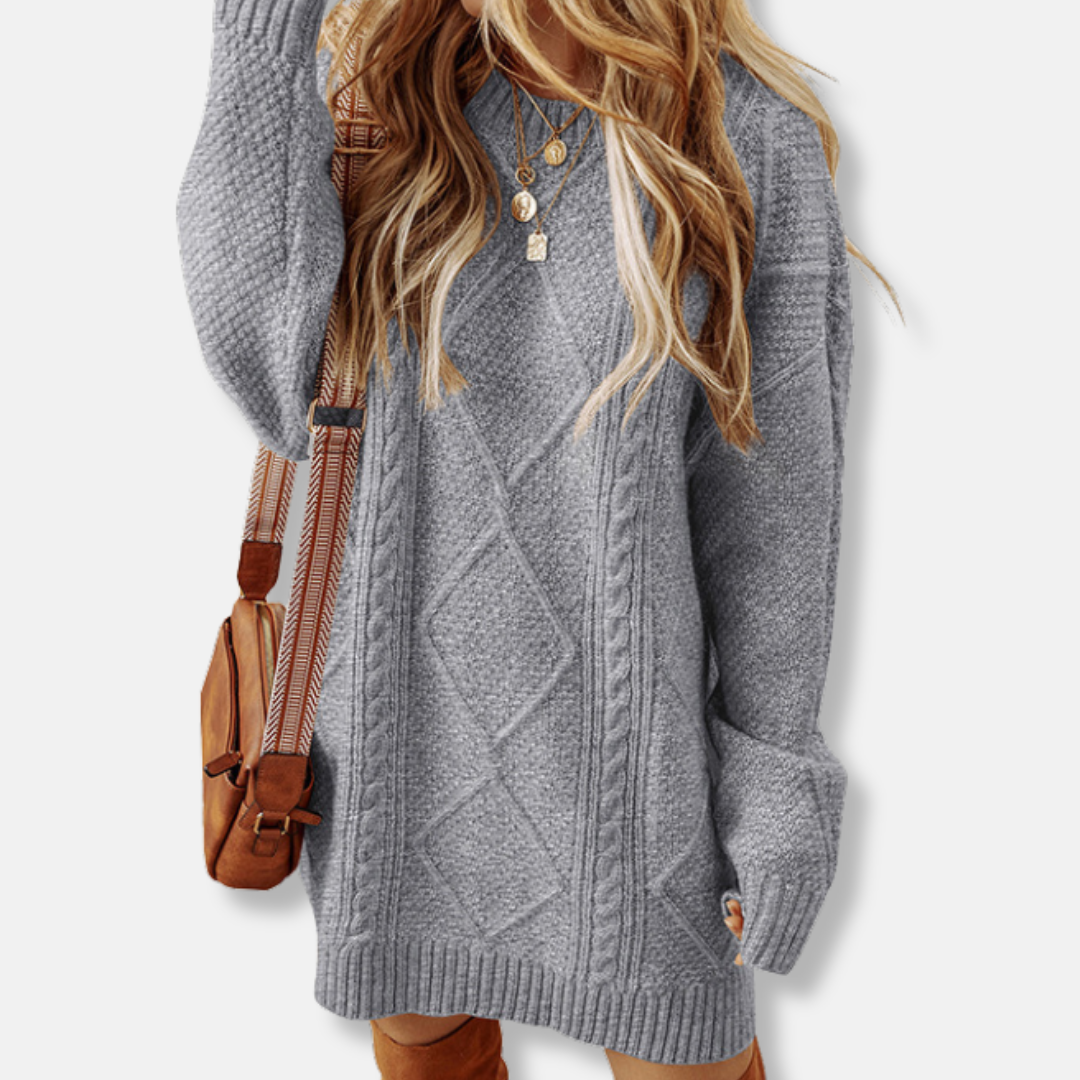 Drune | Sweatshirt - Kabelstrick - Lockere Passform - Knielang - Langarm Freizeitbekleidung