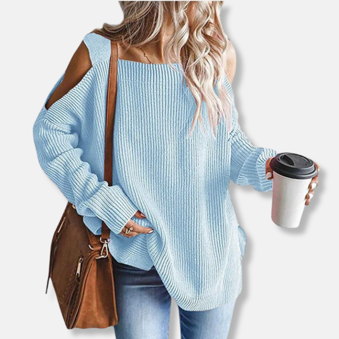 Drune | Sweatshirt - Offene Schulter Strick - Lockere Passform - Strukturierter Stoff