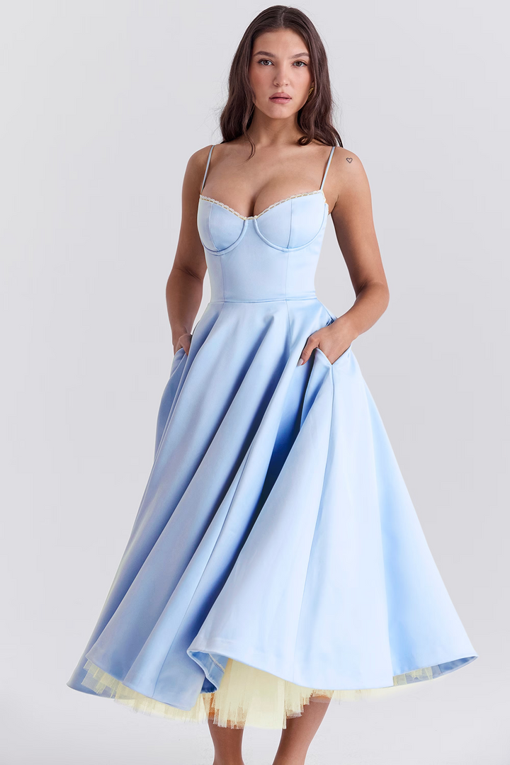 Drune | Luxuriös Ausgestellte Kleid mit Spaghettiträgern für Frauen Hochzeit, Braut und Fest Kasana