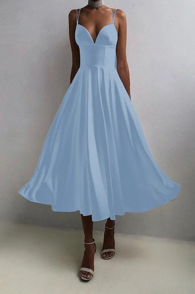 Drune | elegantes Midi-Kleid mit Spaghettiträgern für besondere Anlässe