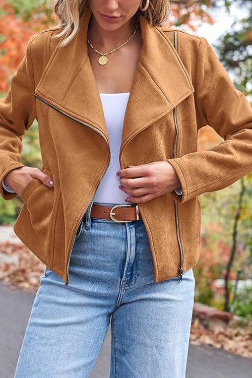 Drune | Mit Reißverschluss, mit Taschen, Fake-Suede-Motorradjacke (in 7 Farben)