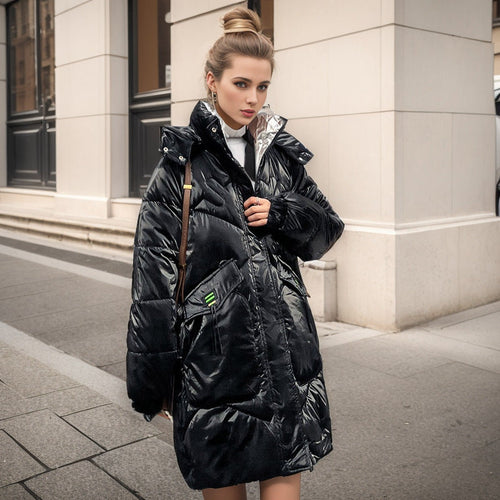 Drune | Coole Glänzende Lockere Mittellange Baumwolljacke