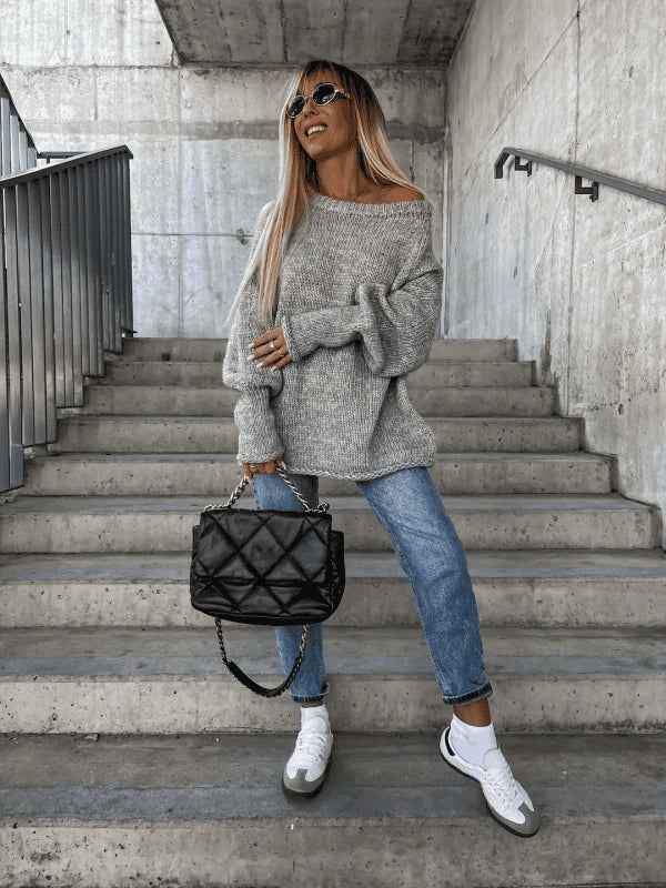 Drune | Locker gestrickter Damenpullover mit schulterfreies Design