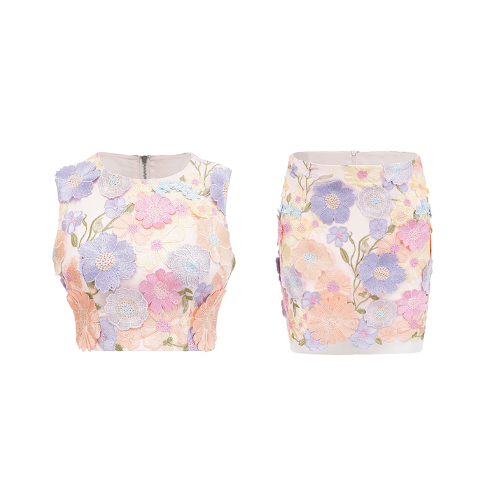 Drune | Petal Besticktes Top & Rock Passendes Set