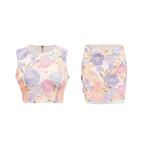 Drune | Petal Besticktes Top & Rock Passendes Set