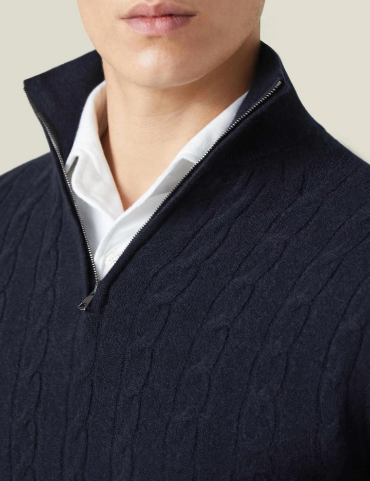 Drune | Zopfmuster Strickpullover mit Reißverschluss - Eleganter Business & Freizeit Pullover