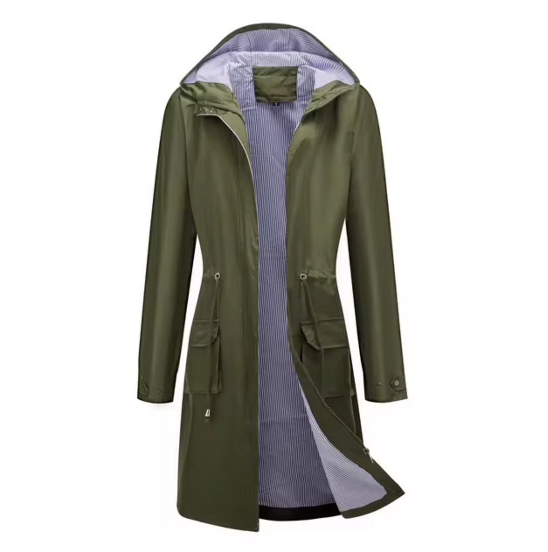 Drune | Lange wasserdichte Jacke mit Kapuze für Damen