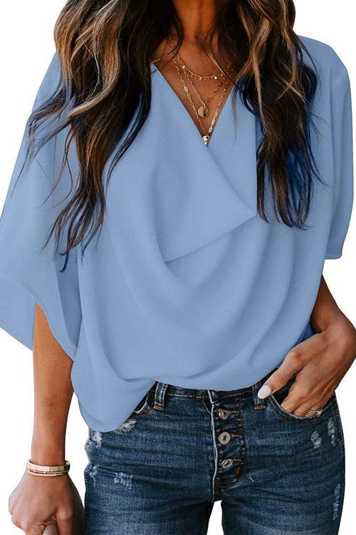 Drune | Rosiedress Cowl Neck Kurzarm Drapiert Chiffon Shirt