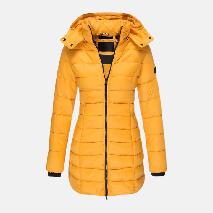 Drune | Damen Pufferjacke – Slim Fit Stepp – Kapuzen Mittelänge mit Rippbündchen