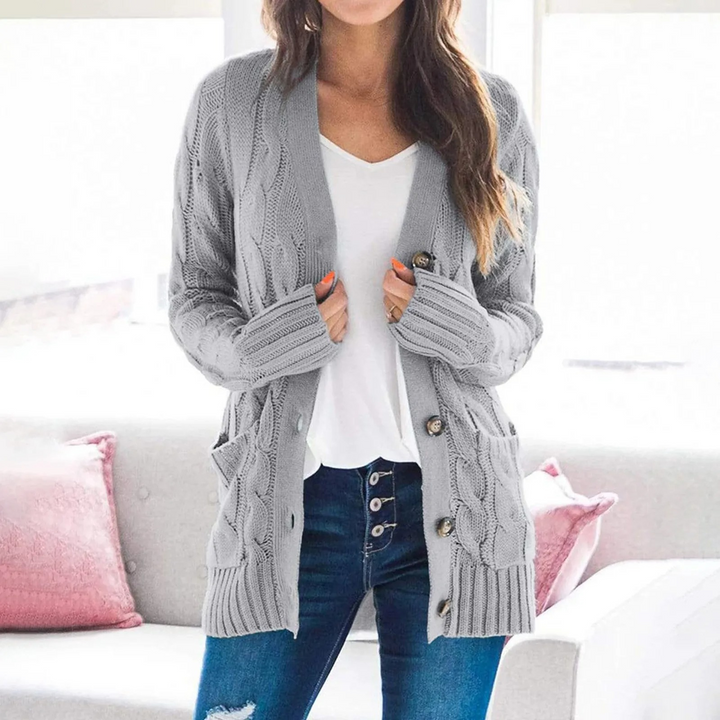 Drune | Stylische Lange Strickjacke Für Damen Mit Knopfleiste