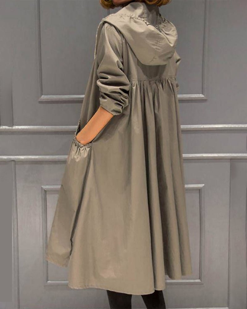 Drune | Kapuzen-Trenchcoat - Fließendes A-Linien-Design - Wasserabweisender Stoff - Legere Oberbekleidung