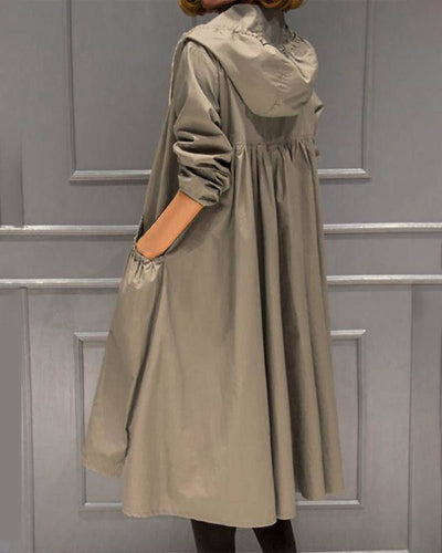 Drune | Kapuzen-Trenchcoat - Fließendes A-Linien-Design - Wasserabweisender Stoff - Legere Oberbekleidung