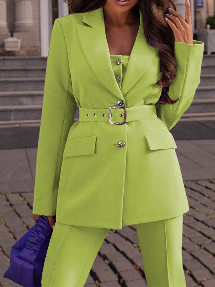 Drune | Maßgeschneiderter Blazer Mit Gürtel Slim Fit Hose Eleganter Formeller Look