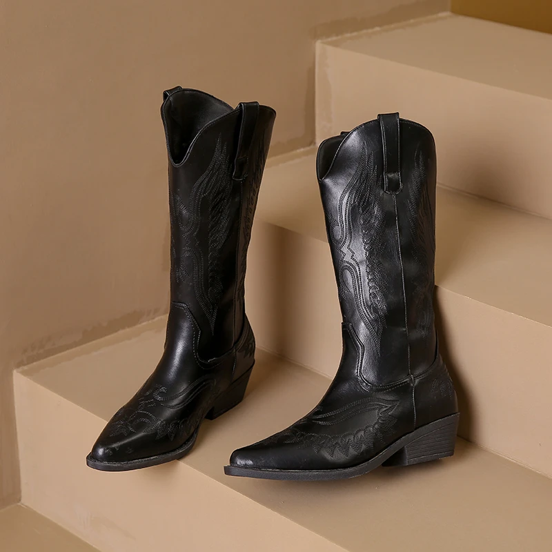 Drune | Westernstiefel mit Detaillierten Stickereien & Niedrigem Absatz Cowboystiefel Damen