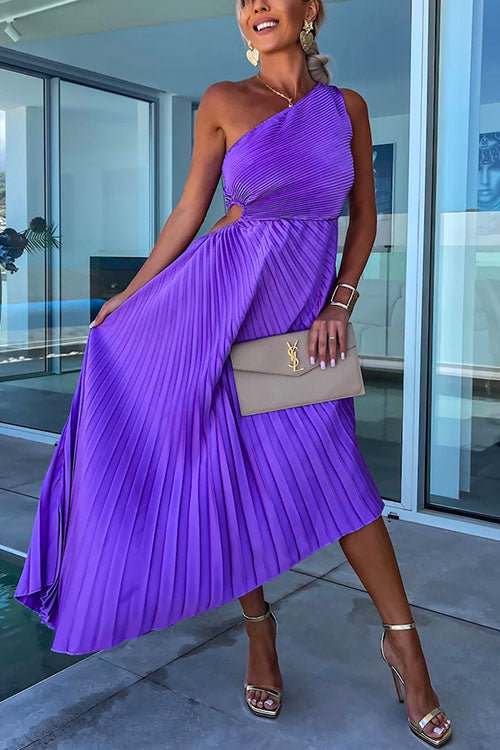 Drune | Rosiedress Ein-Schulter Cut-Out Taille Unregelmäßig Plissiertes Abendkleid