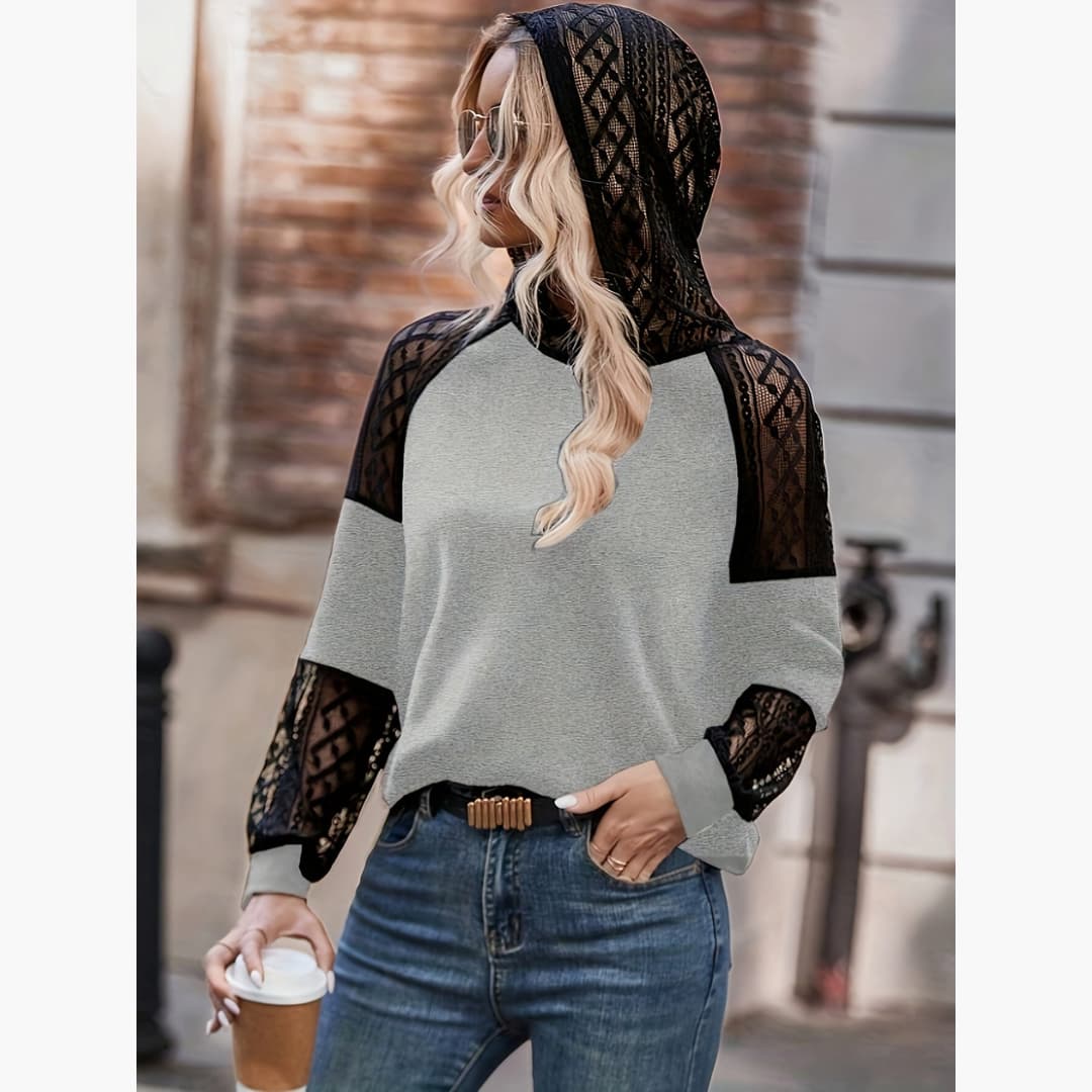 Drune | Stylischer Kapuzenpullover mit Spitze für Damen
