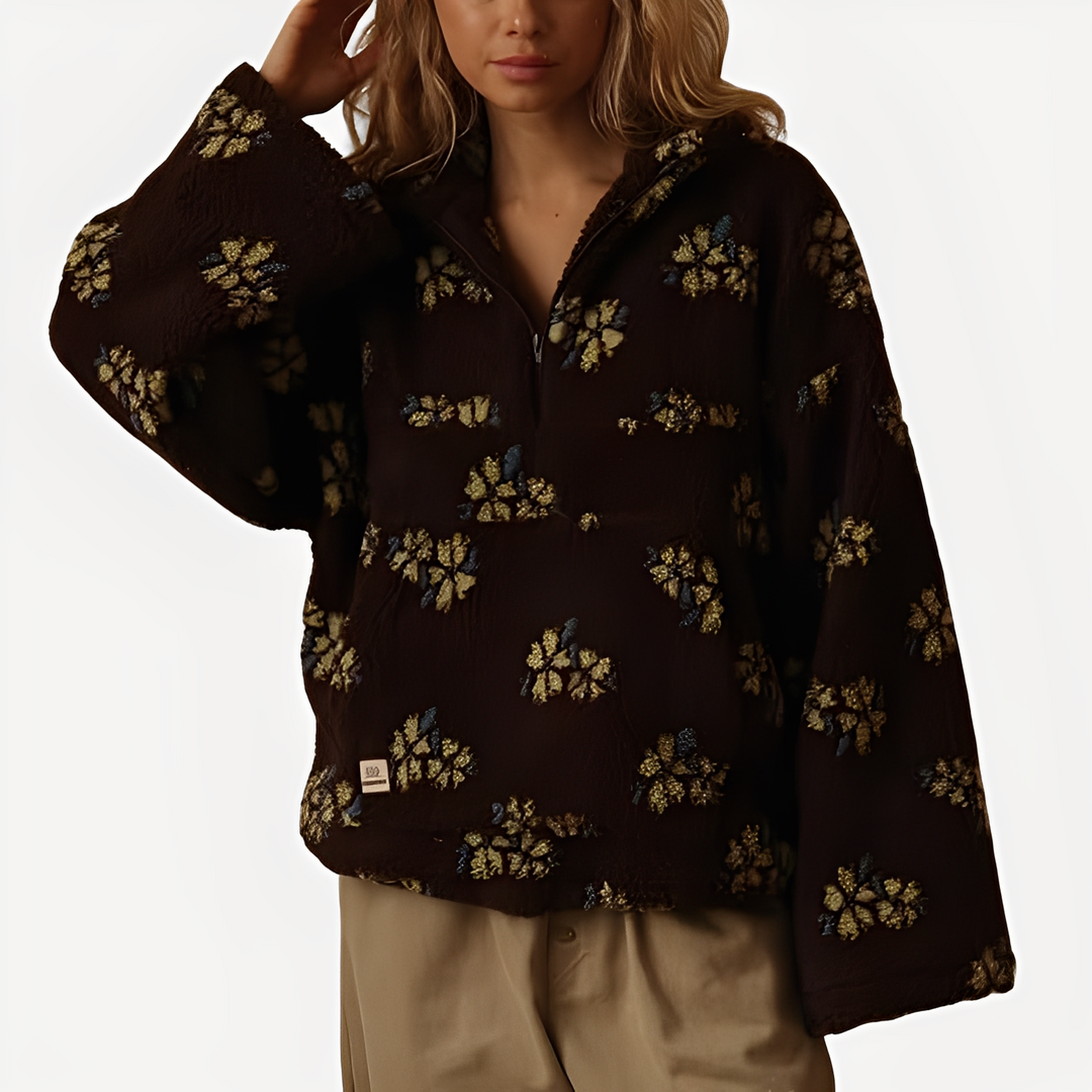 Drune | Damen-Sherpa-Pullover mit stilvollem Blumenmuster