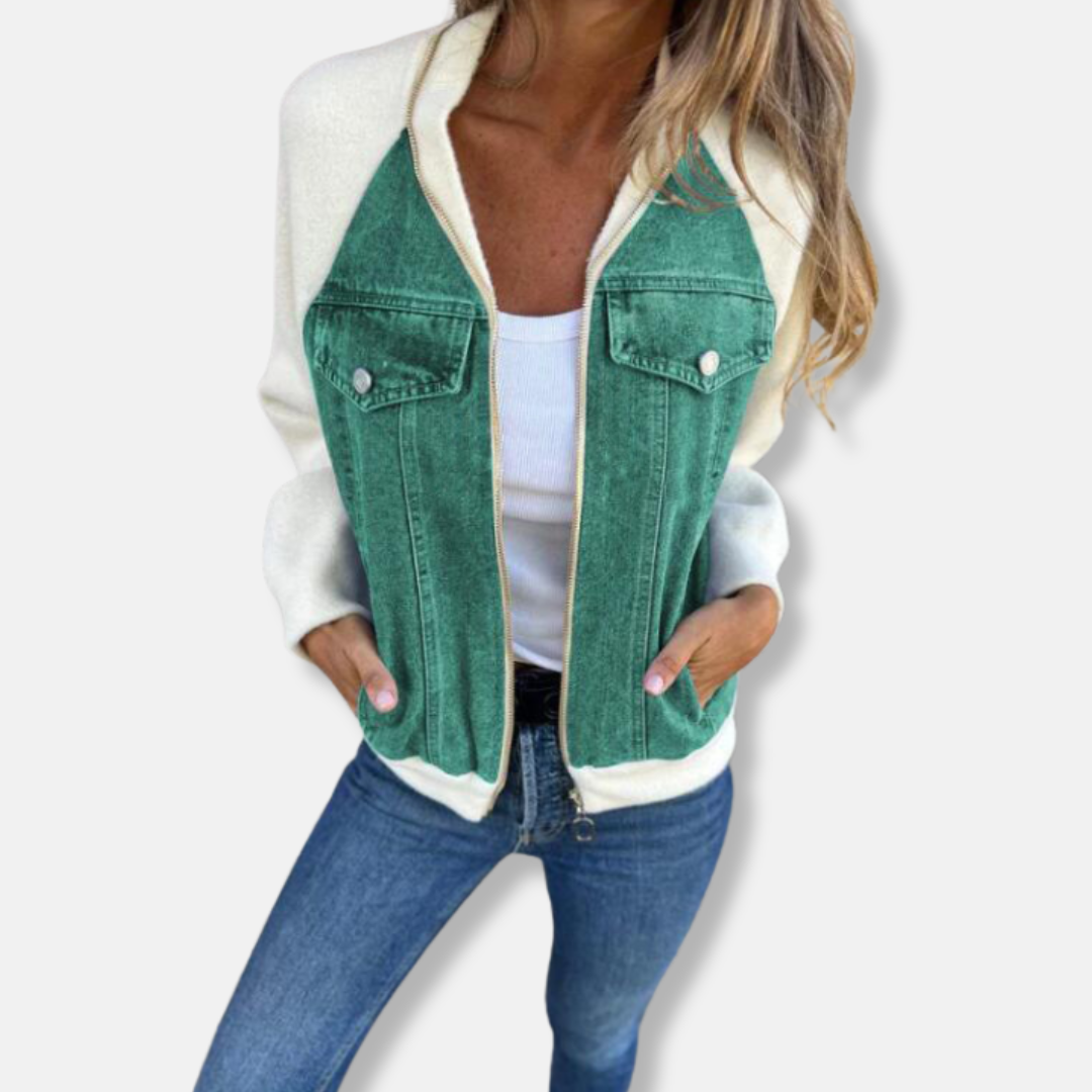 Drune | Bomberjacke Wollmischung Denim Details Reißverschluss Reguläre Passform