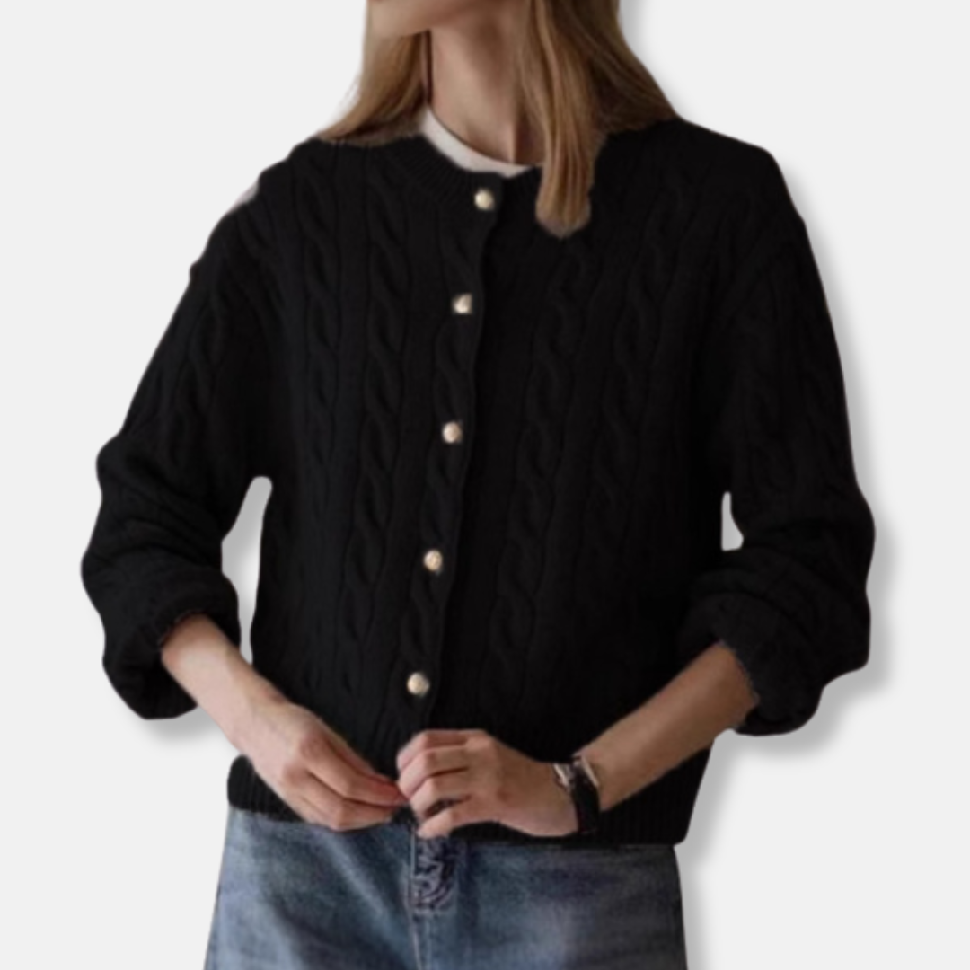 Drune | Wolle Kabelstrick Strickjacke Gekürzter Rundhals Strickjacke