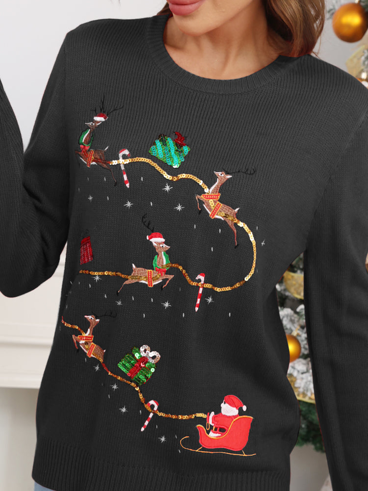 Drune | Weihnachtsniedlicher Rentier Stickerei Strickpullover