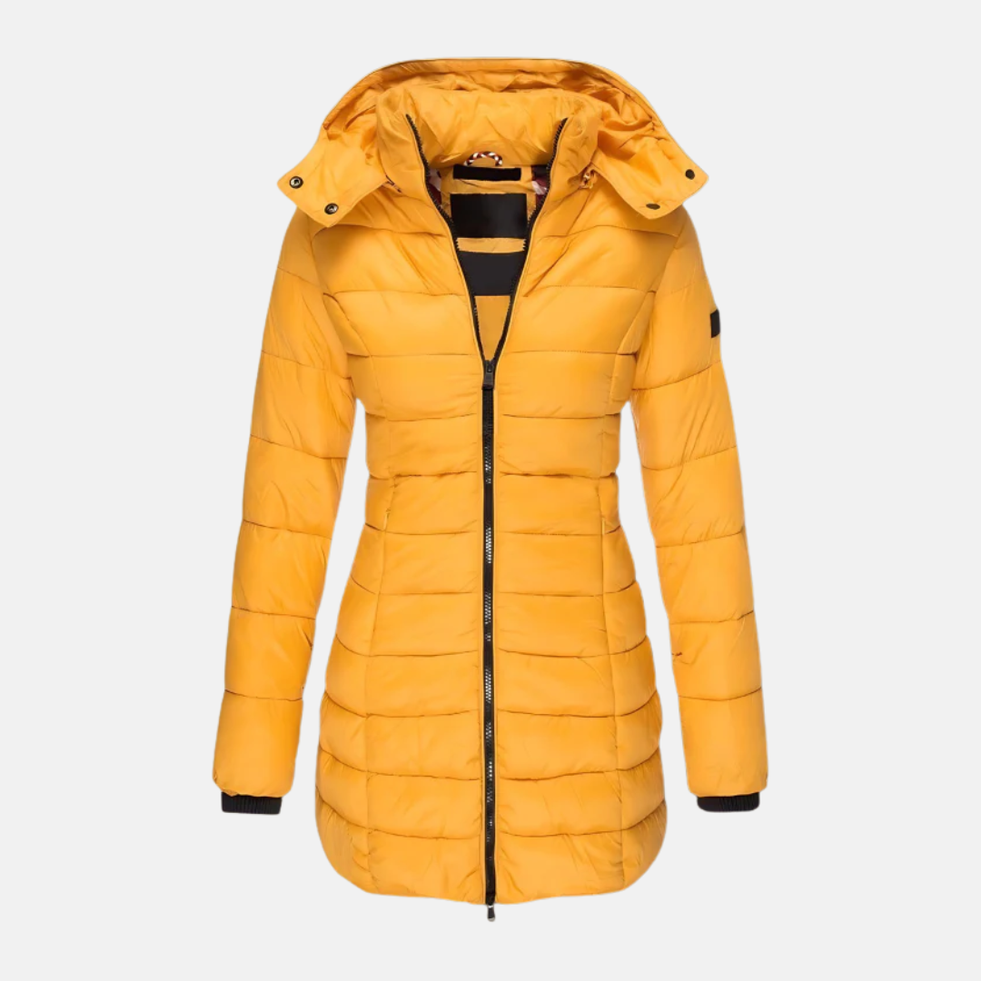 Drune | Pufferjacke Slim Fit Oberschenkel Länge mit Kapuze