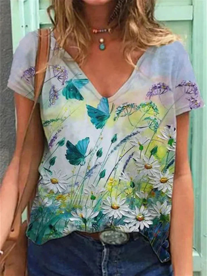 Drune | Shirt Mit V-ausschnitt Malerei Blumenkunst