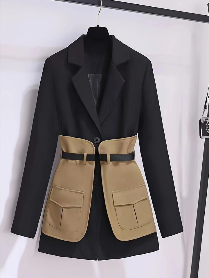 Drune | Eleganter, französisch inspirierter Trenchcoat mit Farbblock, britischem Stil und Polyesterstoff für Damen - Perfekt für legere Tage