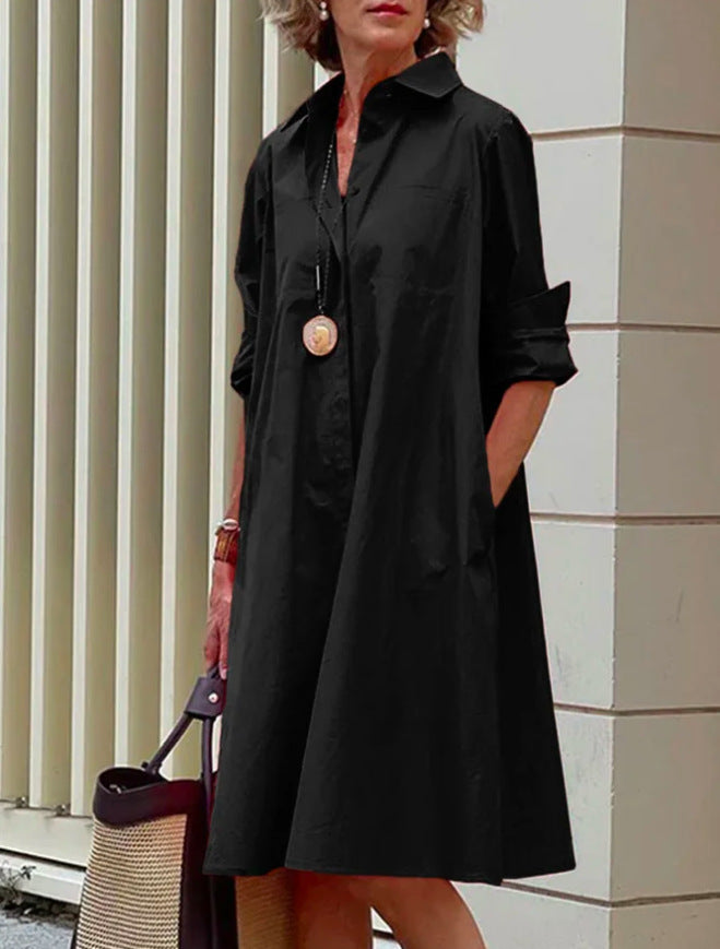 Drune | Hemdblusenkleid Mit Umlegekragen & Dreiviertelärmel