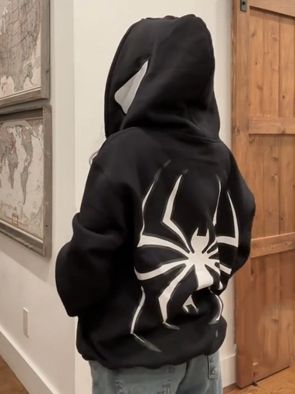 Drune | Hoodie mit Reißverschluss und Spinnenprint