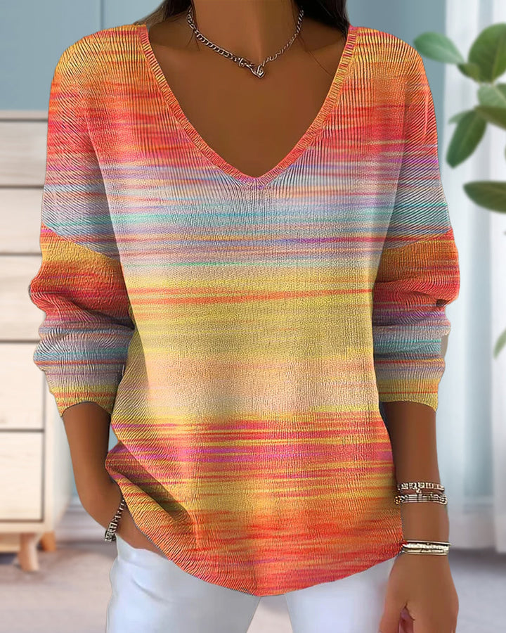 Drune | Ausschnitt Pullover mit Regenbogenstreifen