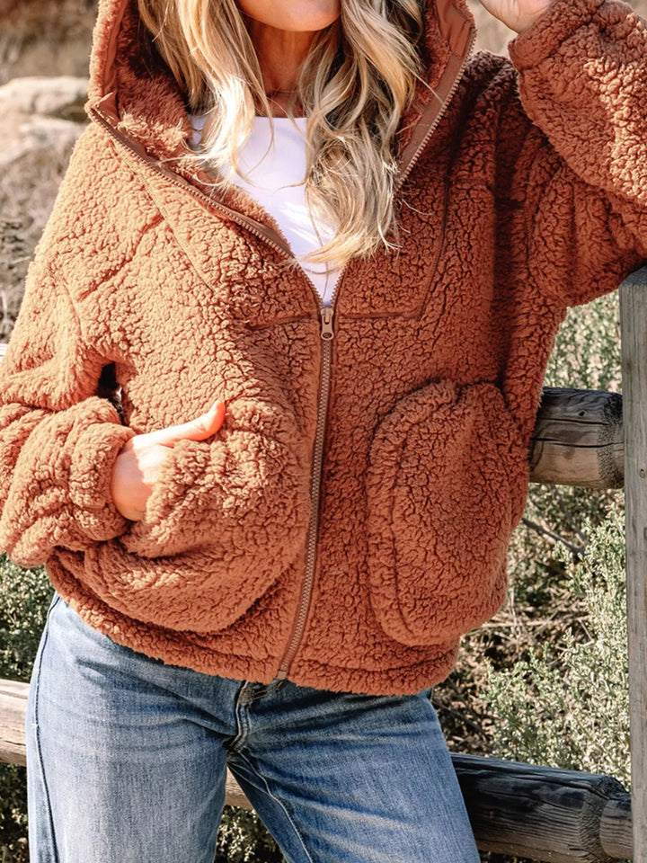 Drune | Damen Relaxed Fit Zip Up Teddyjacke