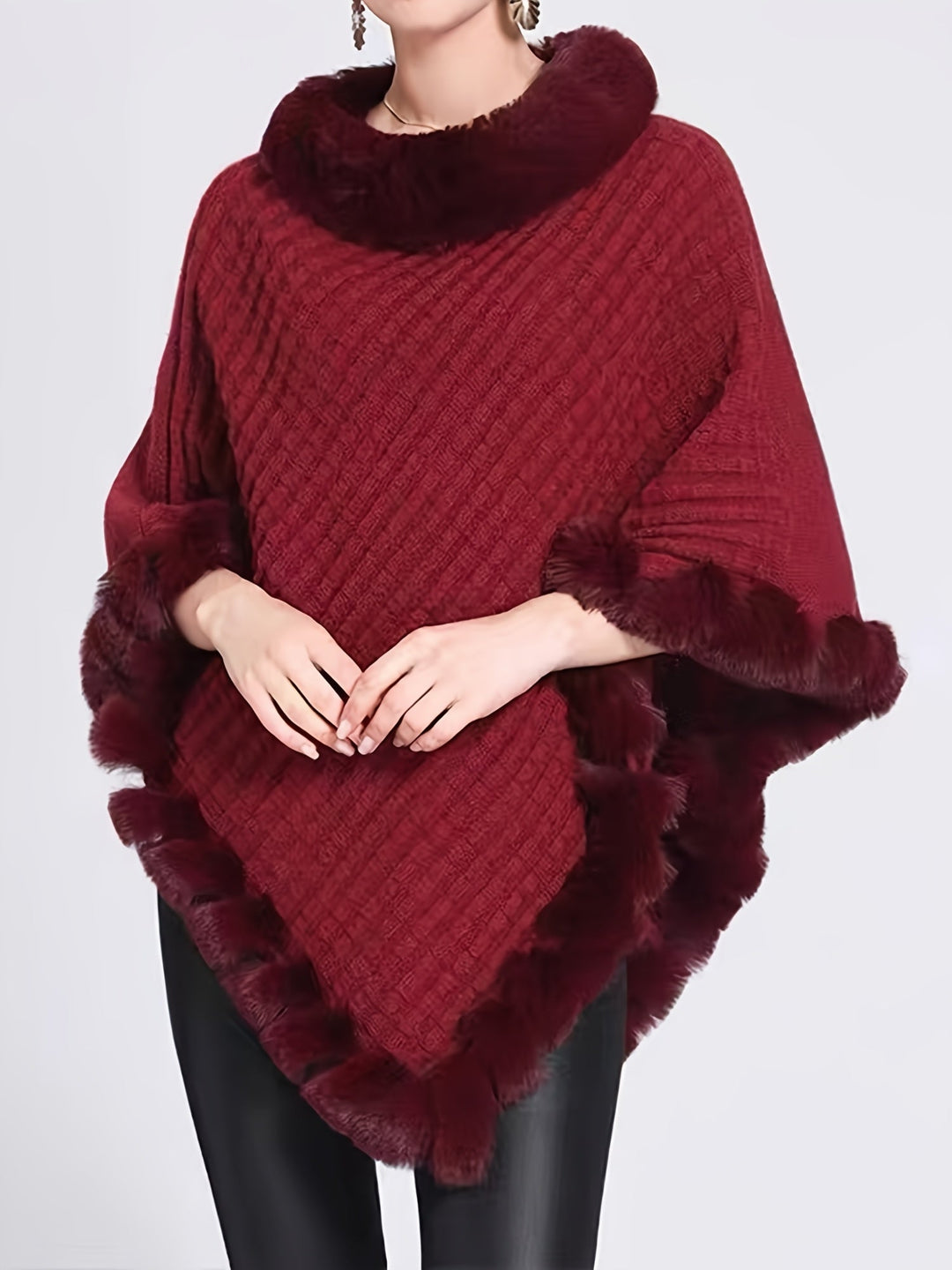 Drune | Poncho mit Pelzdetails Acrylmix Elegante Struktur