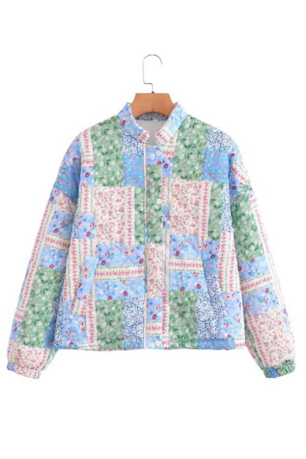 Drune | Stehkragen Langarm Blumenmuster Baumwolljacke