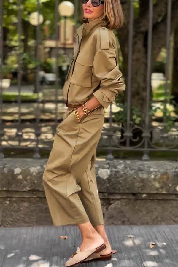 Drune | Charm Strap Details Pocketed Cargo Stil Reißverschluss Lockere Jacke