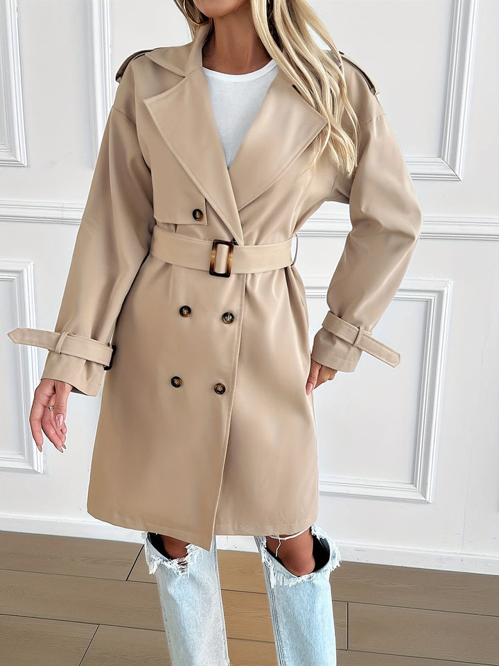 Drune | Trenchcoat in Beige - Klassischer Mantel mit Gürtel & Knopfleiste für Herbst & Frühling