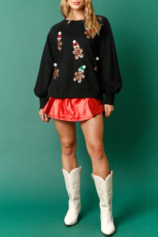 Drune | Weihnachts Lebkuchenmann Pailletten Langarm Sweatshirt